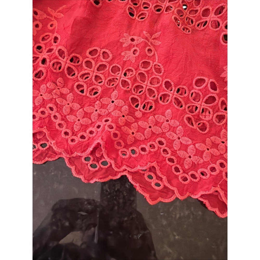 Johnny Was Red Blouse Eyelet Embroidered Elastic Sleeve Ruffled S Off Shoulder - Picture 2 of 10